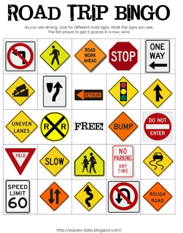 Free Road Trip Printable Bingo Game