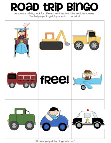 Free Road Trip Printable Bingo Game